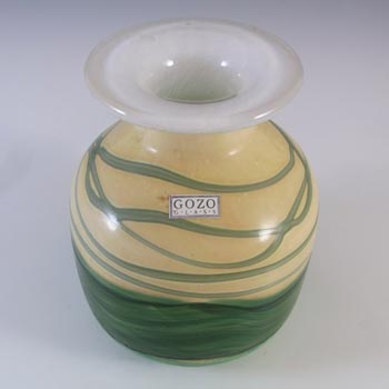 SIGNED Gozo Maltese Green & Cream Glass 'Springtime' Vase