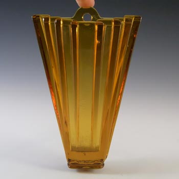 Bagley #334 Art Deco Vintage Amber Glass 'Grantham' Wall Vase
