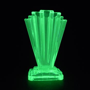Bagley #334 Pair of Art Deco 4" Green Glass 'Grantham' Vases