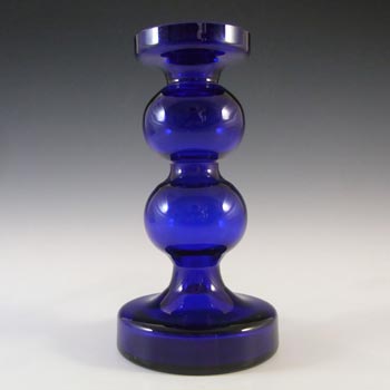 Alfred Taube German Blue Hooped Glass Vase / Candlestick