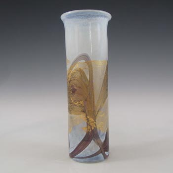 Isle of Wight Studio 'Golden Peacock' White Glass Cylinder Vase