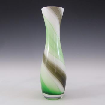 Japanese Green, Black & White Vintage Glass Bud Vase