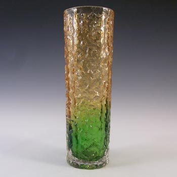Tajima Japanese 'Best Art Glass' Textured Bark Amber & Green Glass Vase