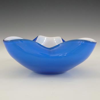 Japanese "Wales" Blue & White Cased Glass Biomorphic Bowl