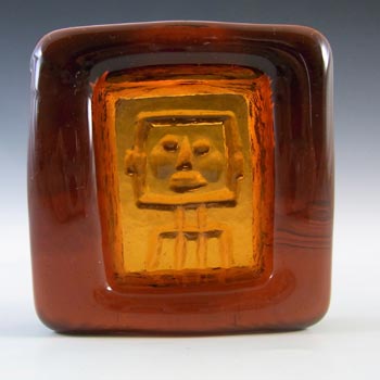 Boda Vintage Amber Swedish Glass Robot Bowl by Erik Hoglund