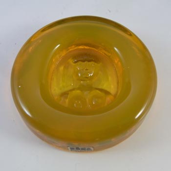 LABELLED Boda Yellow Glass Nude Lady "Eve" Bowl by Erik Hoglund