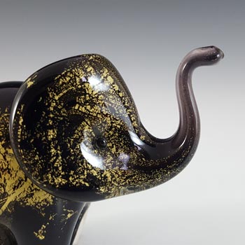 MARKED & LABELLED Langham Black & Gold Glass Elephant
