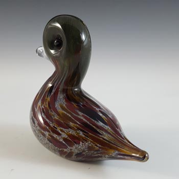 MARKED Langham Speckled Brown British Glass Duck Sculpture