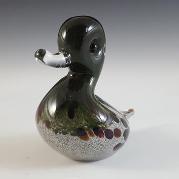 MARKED & LABELLED Langham Speckled Brown Glass Duck Sculpture