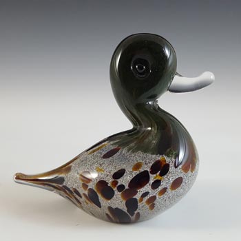 MARKED & LABELLED Langham Speckled Brown Glass Duck Sculpture