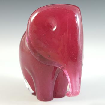 MARKED Langham Pink Glass Elephant Sculpture / Paperweight