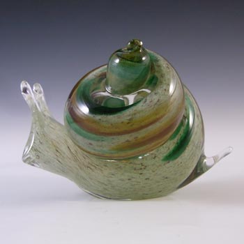 LABELLED Langham Vintage Green & Brown Glass Snail Sculpture