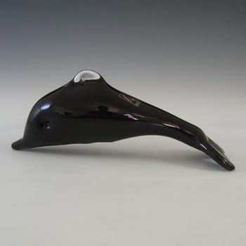 LABELLED Langham Vintage Black / Purple Glass Dolphin Sculpture
