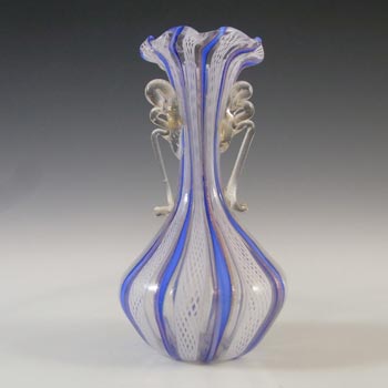 Murano Zanfirico, Aventurine & Blue Ribbon Filigree Glass Vase