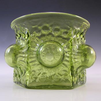 Sea Glasbruk Swedish Textured Green Glass Vase by Rune Strand