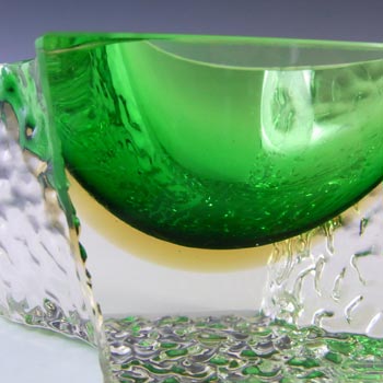 Mandruzzato Murano Faceted Green & Amber Sommerso Glass Bowl