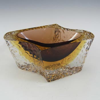 Mandruzzato Murano Faceted Brown & Amber Sommerso Glass Bowl