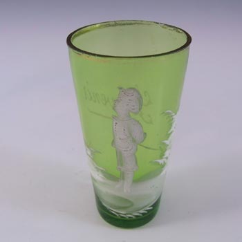 Mary Gregory Victorian Hand Enamelled Green Glass Tumbler