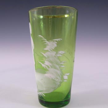 Mary Gregory Victorian Hand Enamelled Green Glass Tumbler
