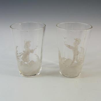 Mary Gregory Victorian Hand Painted / Enamelled Glass Tumblers