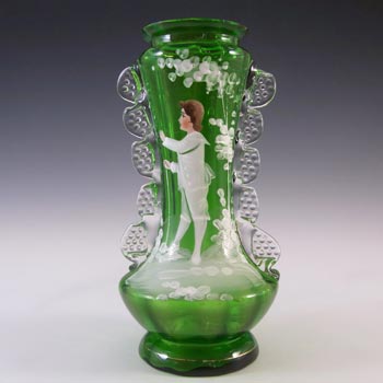 Mary Gregory Victorian Hand Enamelled Green Glass Vase