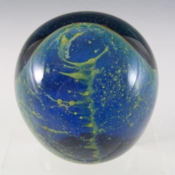 SIGNED Mdina Maltese Blue & Yellow Vintage Glass Paperweight