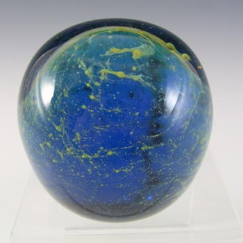 SIGNED Mdina Maltese Blue & Yellow Vintage Glass Paperweight