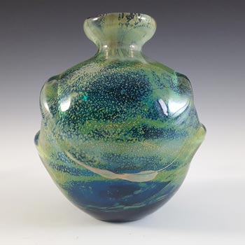 (image for) Mdina 'Blue Summer' Maltese Blue & Yellow Glass 'Pulled Ear' Vase - Signed