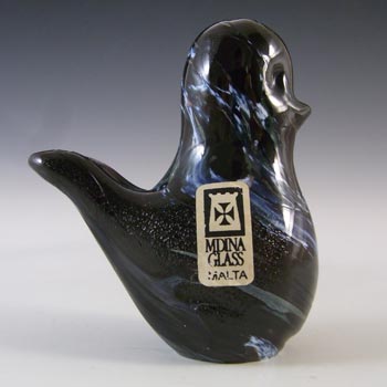 SIGNED Mdina Maltese Black & White Glass Bird Sculpture