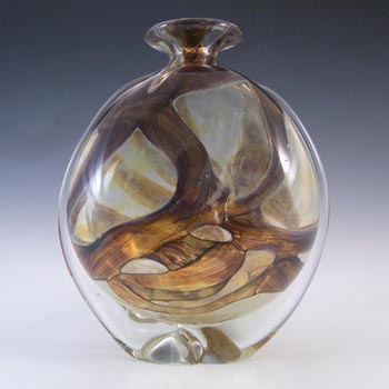 (image for) Mdina 'Earthtones' Maltese Brown & Sandy Glass 'Side Stripe' Vase - Signed