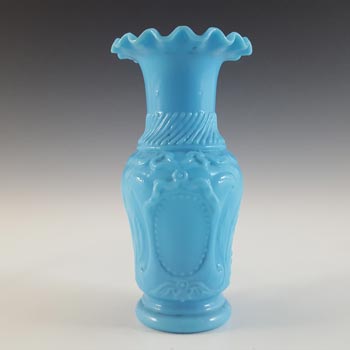 French Victorian Vintage Mould Blown Blue Milk Glass Vase