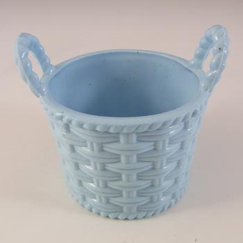 MARKED Sowerby Victorian Blue Milk Glass Basket Bowl #1102