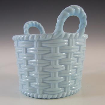MARKED Sowerby Victorian Antique Blue Milk Glass Basket Bowl