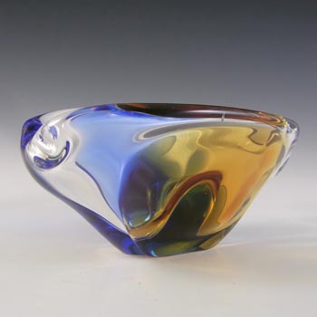 Chribska Czech Vintage Amber + Blue Glass Bowl / Ashtray