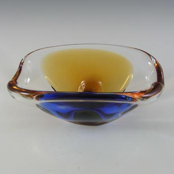 Chřibská Vintage Czech Amber & Blue Glass Ashtray Bowl