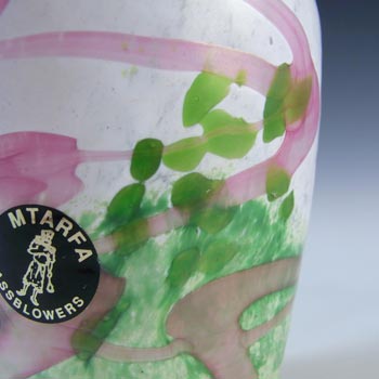 SIGNED Mtarfa Maltese Vintage Pink, Green & White Glass Bottle