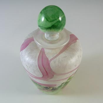 SIGNED Mtarfa Maltese Vintage Pink, Green & White Glass Bottle