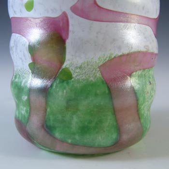 SIGNED Mtarfa Maltese Vintage Pink, Green & White Glass Vase