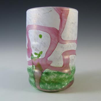 SIGNED Mtarfa Maltese Vintage Pink, Green & White Glass Vase
