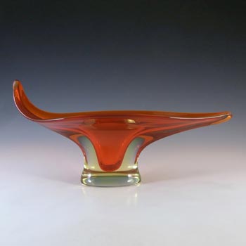 Murano Red & Uranium Green Sommerso Glass Sculpture Bowl