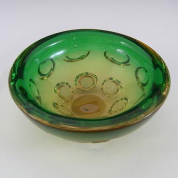 Vetro Artistico Veneziano Murano Green & Amber Glass Bowl