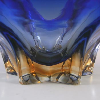 Cristallo Venezia Murano Blue & Amber Sommerso Glass Sculpture Bowl
