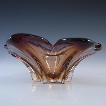 Cristallo Venezia Murano Brown & Amber Sommerso Glass Sculpture Bowl