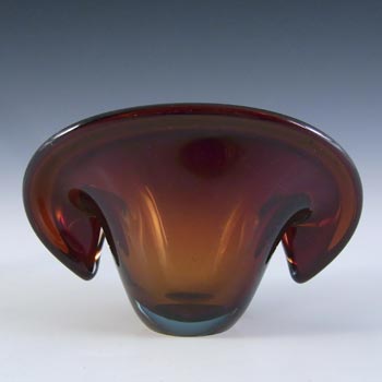 Murano / Venetian Red & Blue Sommerso Glass Clam Bowl / Vase