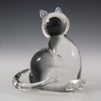 LABELLED V. Nason & Co Murano Black Glass Cat Sculpture