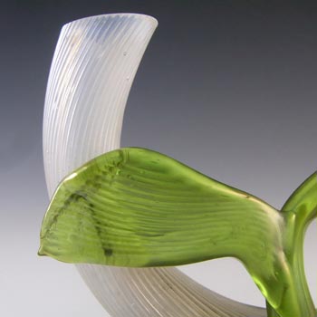 Kralik Art Nouveau Iridescent Glass Applied Leaf Twin Stem Vase
