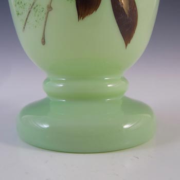 Victorian Hand Painted / Enamelled Opaque Green Glass Vase