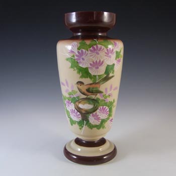 Victorian LARGE Hand Painted / Enamelled Glass Bird Vase