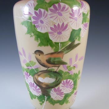 Victorian LARGE Hand Painted / Enamelled Glass Bird Vase
