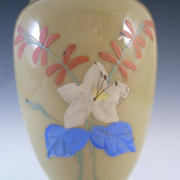 Victorian Hand Painted / Enamelled Opaque Brown Glass Vase